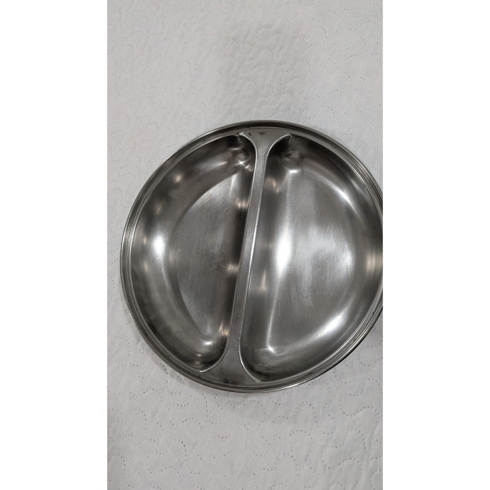 Vintage Duraware 1979 Stainless Steel Divided Plate 2 Compartment Dish 18/8
